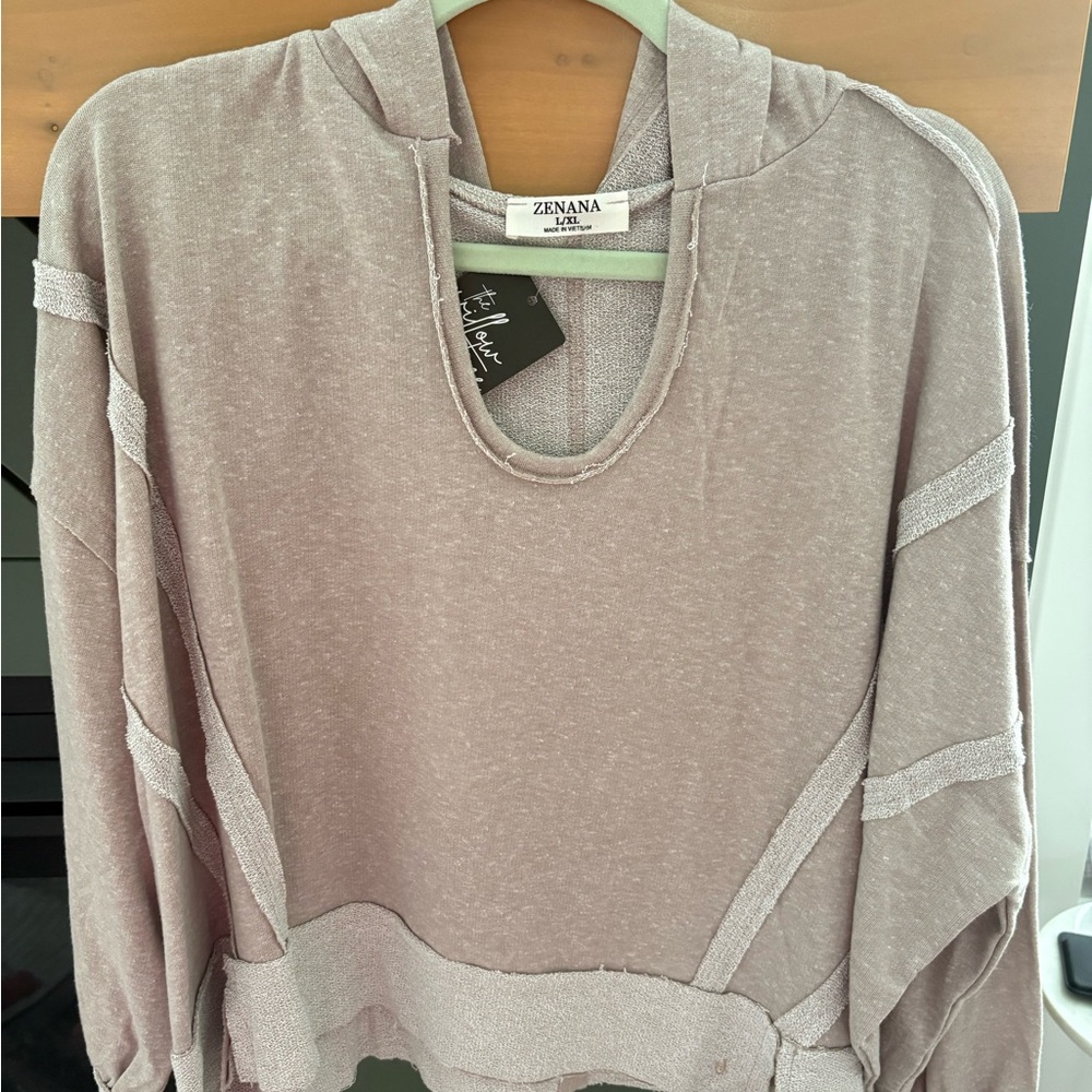 Zenana Lightweight Tan and Cream Boxy Sweatshirt